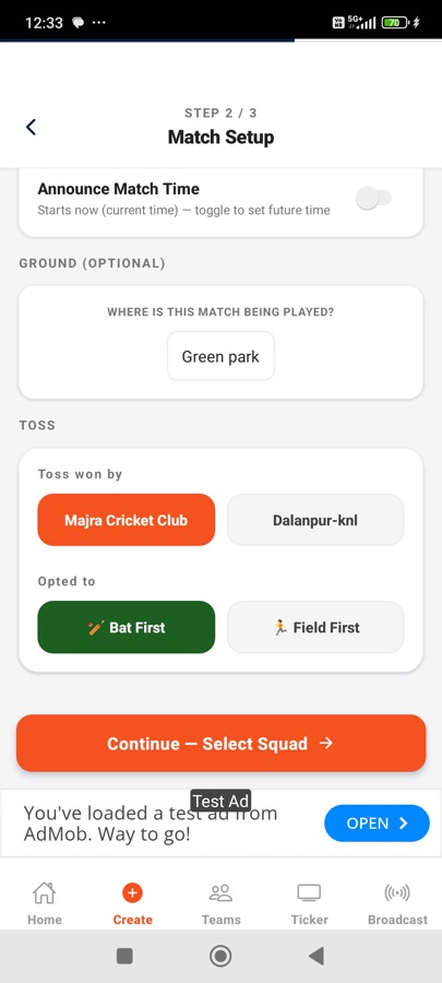 Create match step 2, ground and toss